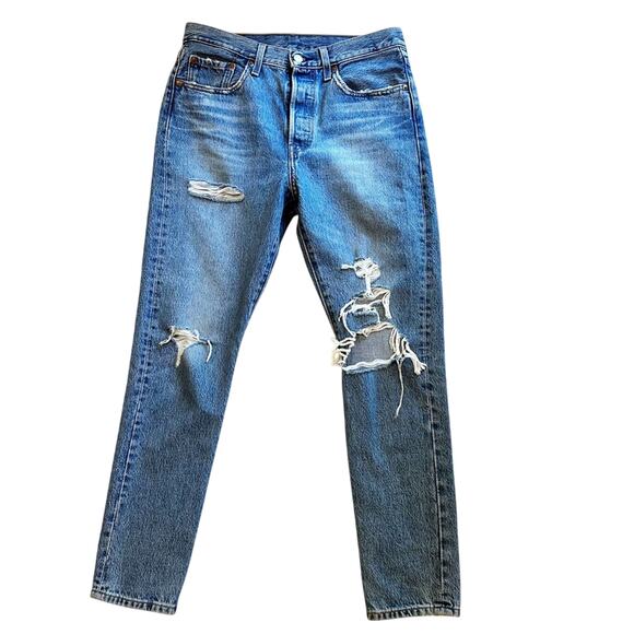 Levi 501s Distressed Button Fly Jeans sz 28 Womens Jeans Straight Leg - Picture 1 of 11